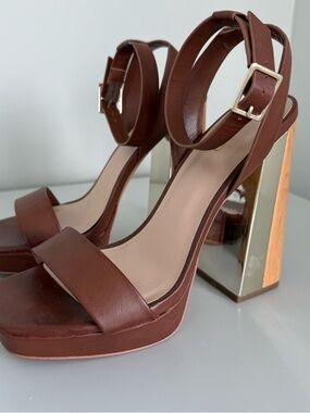 ALDO Brown Platform Block Heel Ankle Strap Sandals // Size